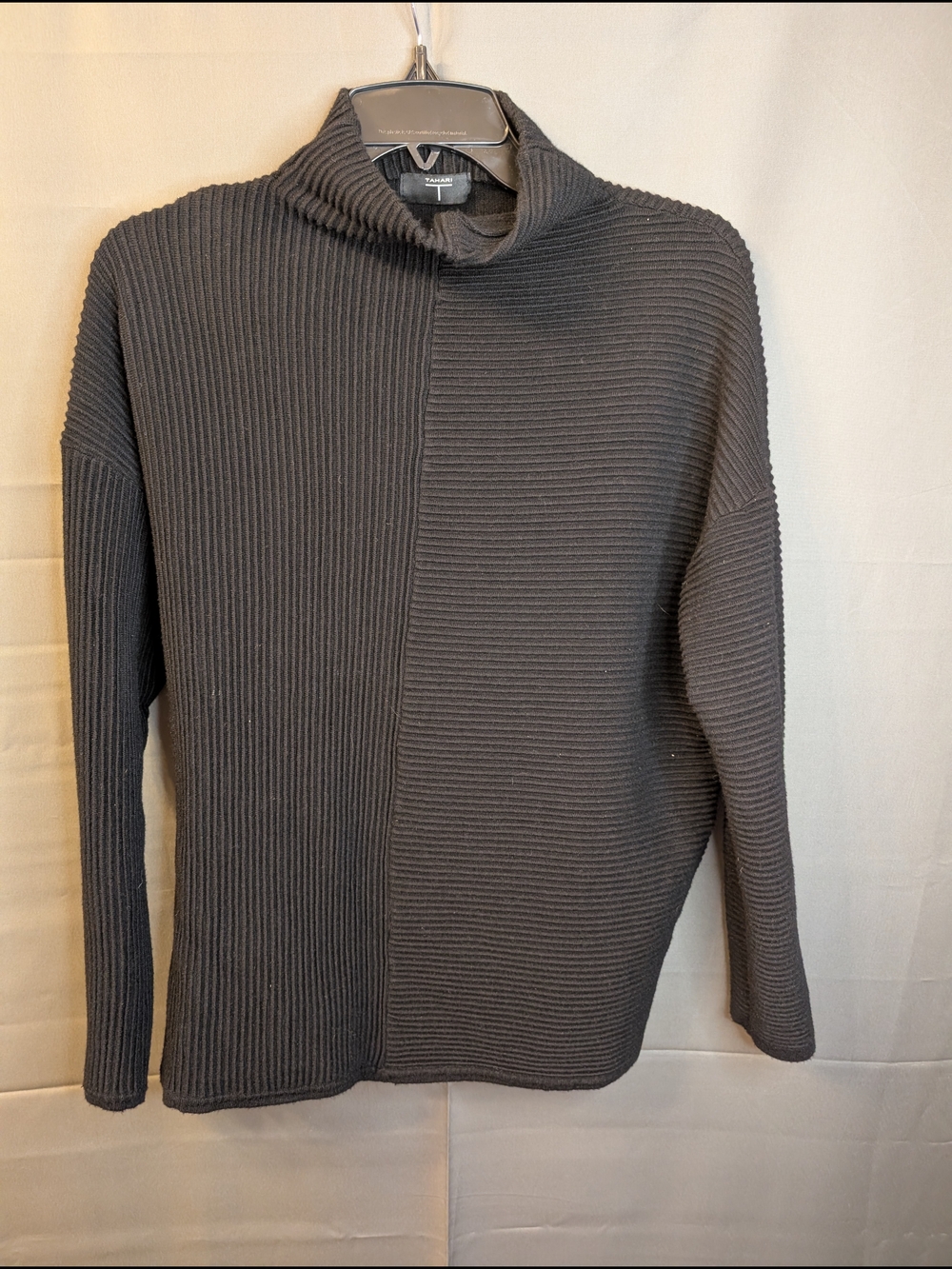 Tahari Women's Ribbed Turtleneck Sweater - Charcoal Black